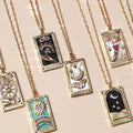 Hot Sale Mystic Astrology Necklace 18K Gold Enamel  Rectangle Tarot Card Moon Heart CZ Pendant Necklace Waterproof Jewelry