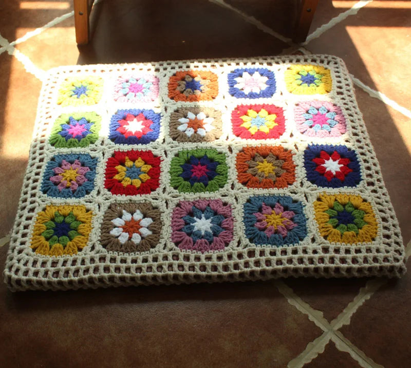 Y-F 50*40 Farmhouse Recycled Kitchen Office Desk Chair Sofa Crochet Granny square Flower Soft Seat Cushion