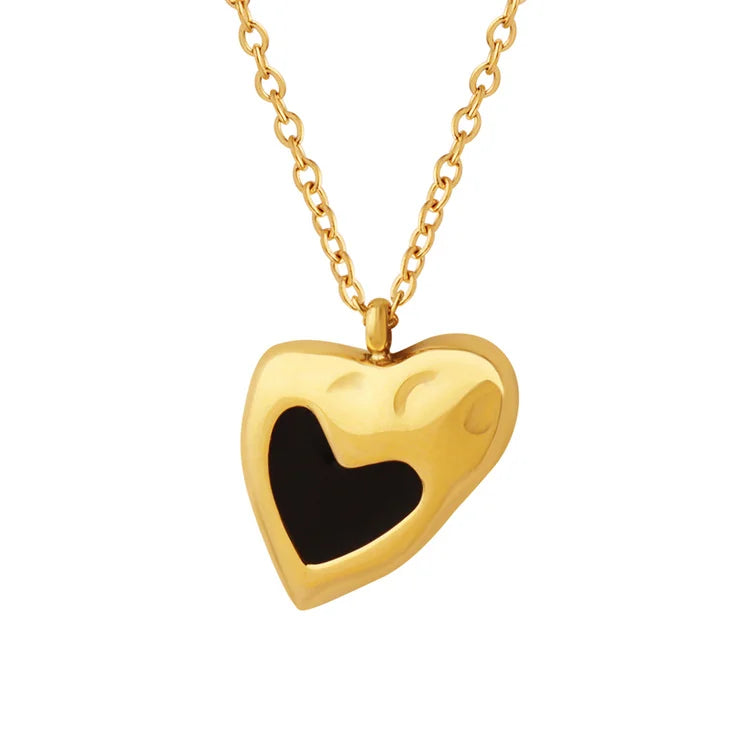 Custom French Style Girls Stainless Steel Chain Link Oil Drops Shaped Heart 18K Gold Plated Stainless Steel Necklace Set