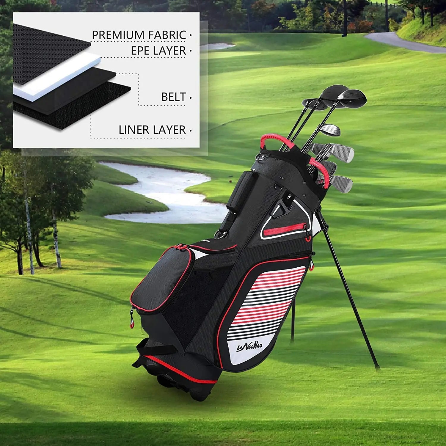 Men's Lightweight Nylon PU Golf Stand Staff Bag with 14-Way Divider Portable Sunday Cart Bag & Kickstand Large Space
