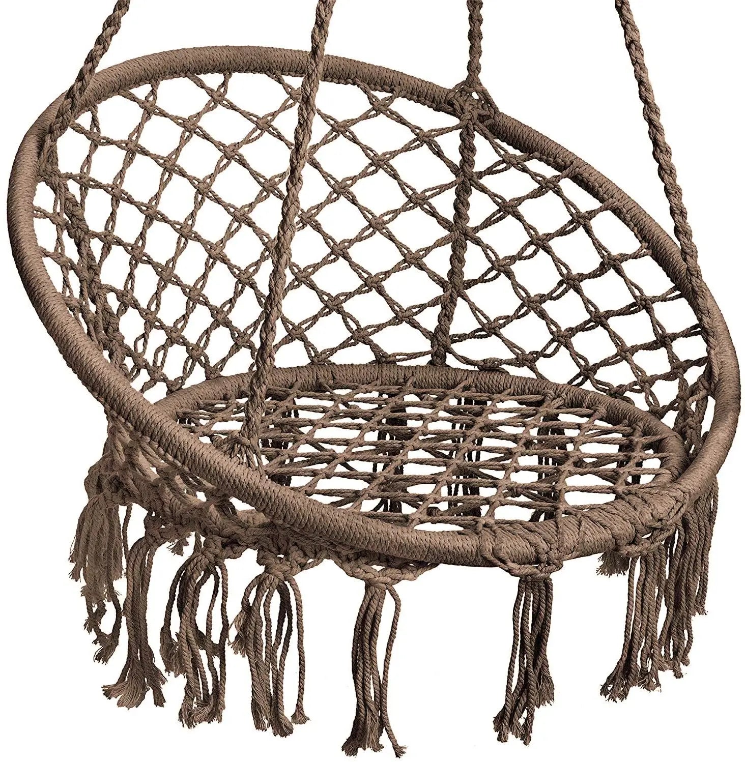 Woqi HOMFUL Outdoor Hammock Chair Swing  Round Hammock Chair With Hanging Hanging Knitted Mesh Cotton Rope Macrame Swing