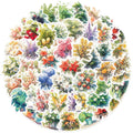 50PCS Watercolour Freshness Aesthetic Flower Colorful Potted Plant Floral Sticker