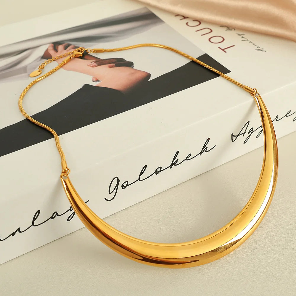 Stainless Steel Waterproof Necklace with PVD 18K Gold Plating Cool Geometric Big Chunky Charm Exaggerated Gifts for Jewelry