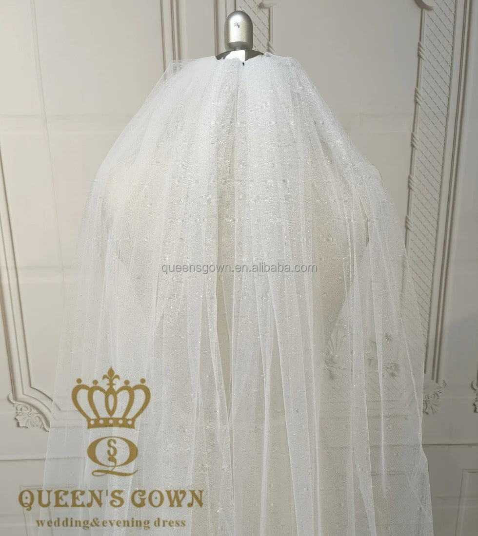 QUEENS GOWN Fancy Ivory Bride Glitter Bridal Veil Shinning One Layer Bling Bridal Wedding Veil Shimmer Bridal Accessory