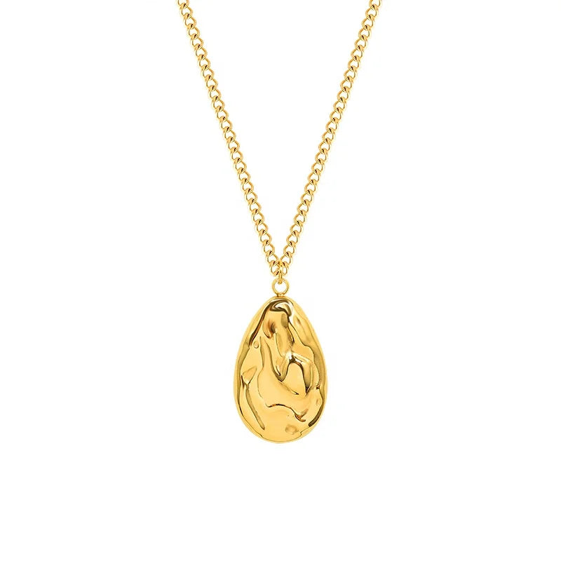 New Version Large Teardrop Shaped Concave Necklace Stainless Steel 18K Gold Plated Necklace Jewelry
