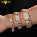 Fashion Jewelry Hip Hop Iced Out 18K Gold Plated Copper CZ Zircon Crystal Luxury Miami Cuban Link Chain Bracelet for Men Women