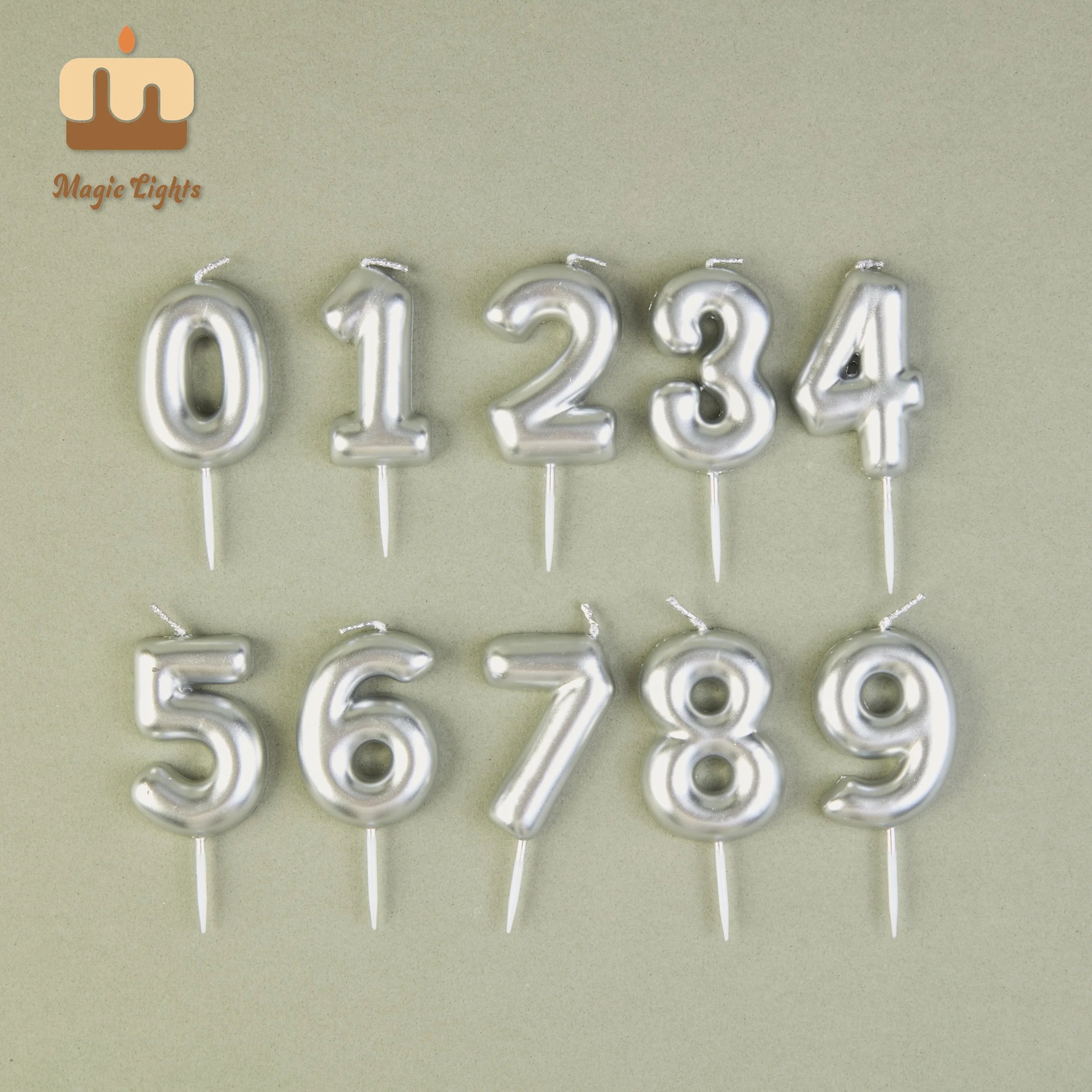 Custom Design Wholesale Metallic Silver 0-9 Birthday Cake Number Candles for Easter New Year Bars Parties & Weddings
