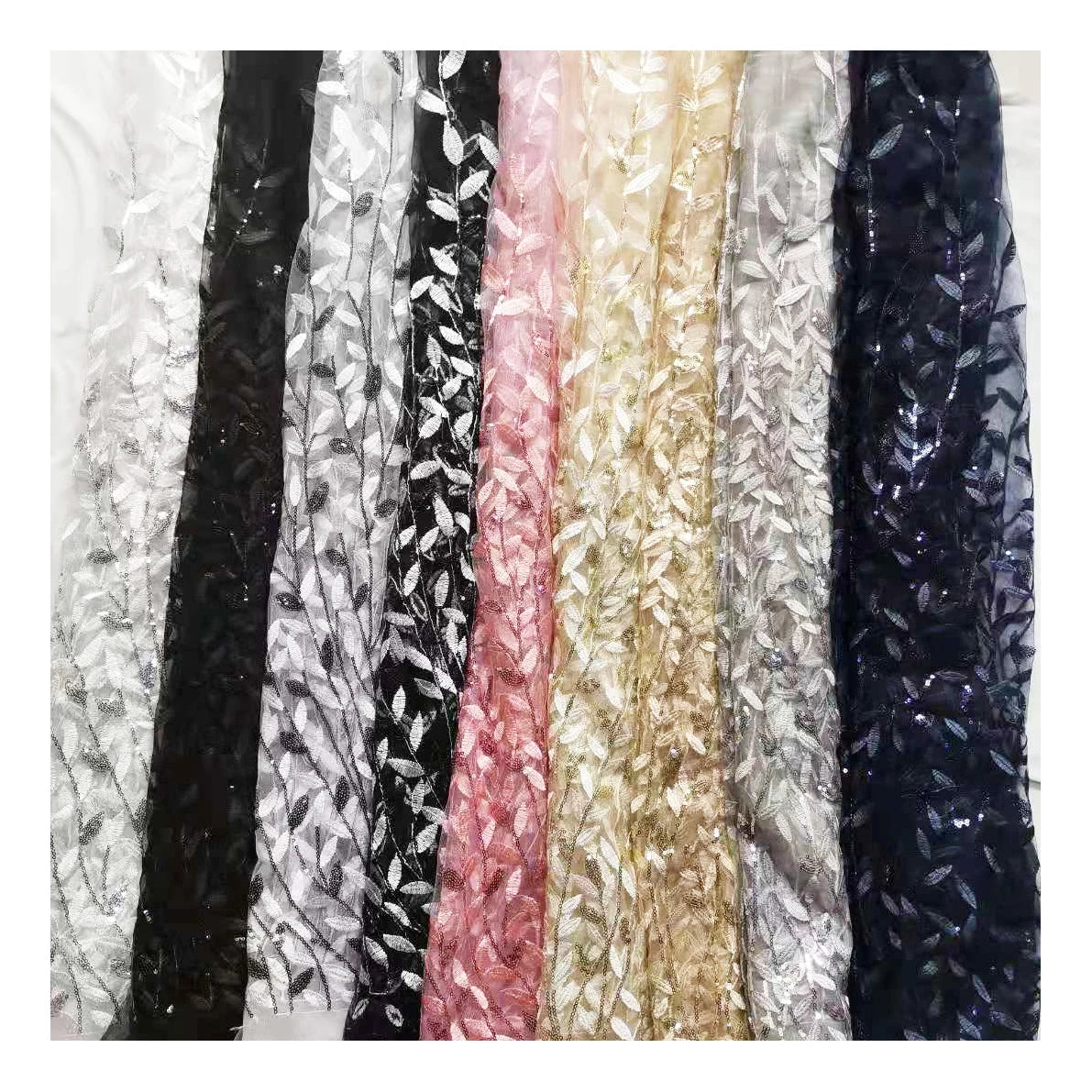 New Shiny Brocade Reinforced Mesh Bottom Sequin Tulle Positioning Branch Embroidery Embroidered Piece Skirt Fabric Wedding Warp