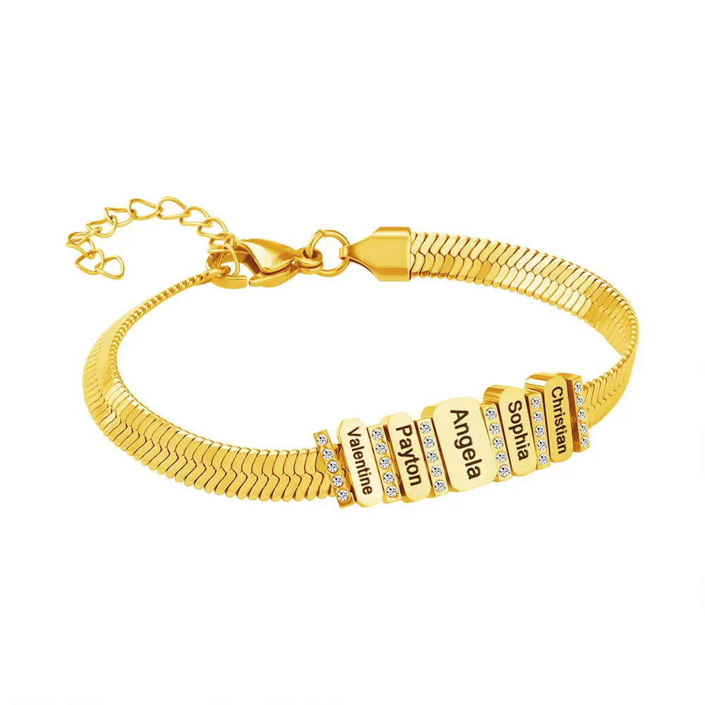 18K Gold Plated Personalized Gift Name Bead Bangle Bracelets Snake Chain Bracelet for Men