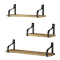 Set 3 Rustic Wooden Wall Storage Shelves Floating Metal Design for Home Kitchen Wall Mounted Organization Household Items