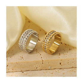 Boho Design Stainless Steel Chunky Shiny CZ Cubic Zircon Beaded Finger Rings for Women Tarnish Free Jewelry