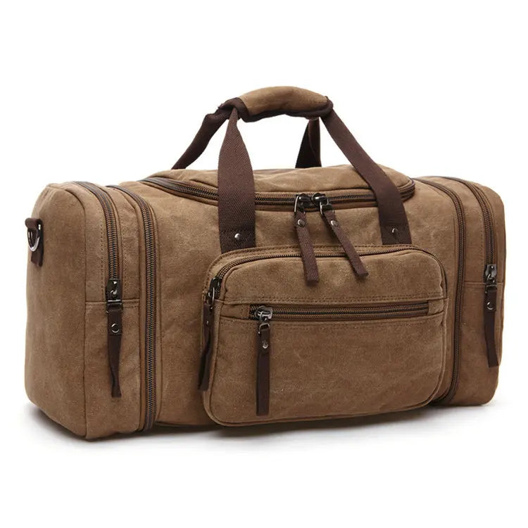 Custom Print Logo Large Duffel Outdoor Cotton Canvas Shoulder Messenger Bag Soft Leather Fashionable Side Sling Crossbody