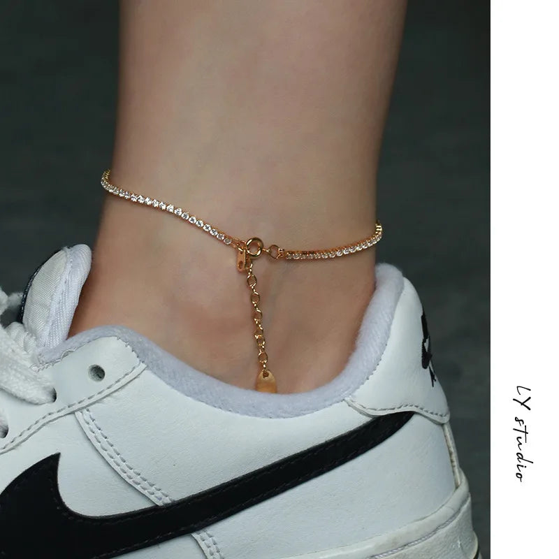 Iced Bling Luxury Foot Jewelry Unisex Ankle Bracelet 18K Gold Plated Stainless Steel Tennis Zircon Third Party Certified Trendy