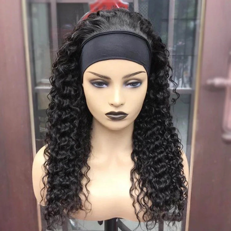 New Arrival Wholesale 8"-30" 100% Virgin Unprocessed Cuticle Aligned Human Hair Natural Color Deep Curly Headband Wig