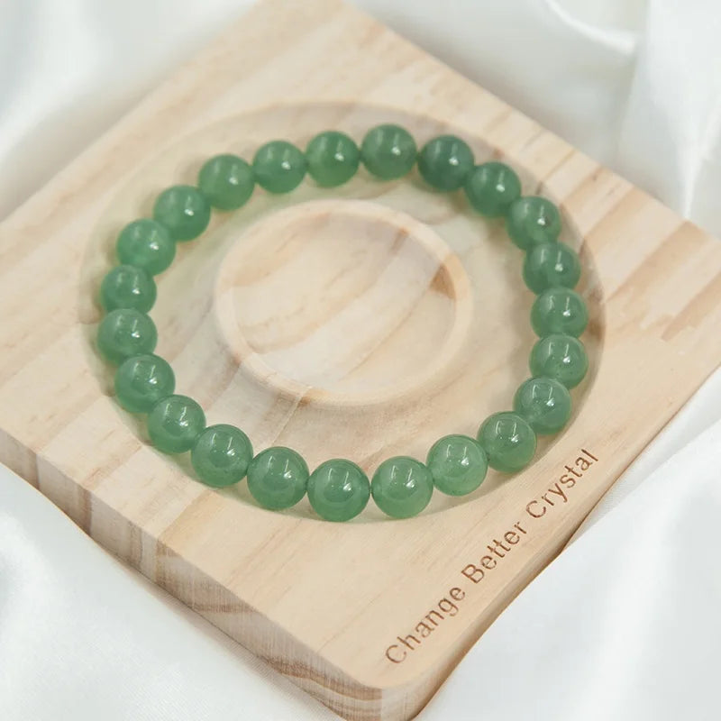 8mm Natural Green Aventurine Gemstone Bracelet 7.5 Inch Stretchy Chakra Beads Healing Crystal Bracelet for Anniversary