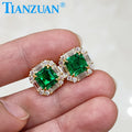 S925 Silver 18k Yellow Gold Plated Emerald 7*7mm Asscher Lab Emerald Moissanite Studs Earring Screw Back Jewelry Wedding