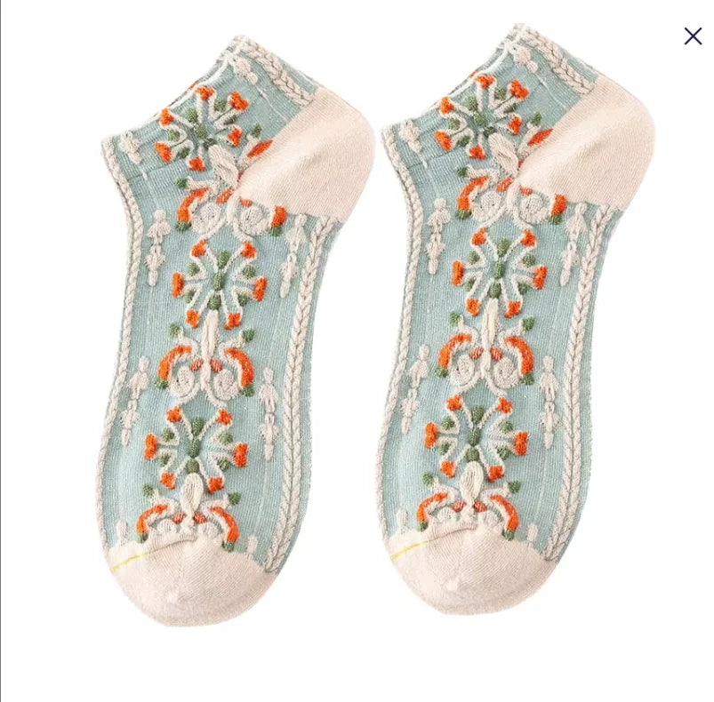 Retro Summer Spring 3D Flower Ankle Socks for Women Wholesale No Show Young Girls Socks