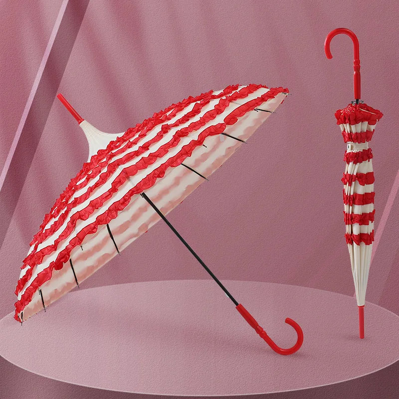 LOTUS Cheap Factory Price Colorful 16 Ribs Lace Straight Modern Manual Plastic Handle Outdoor Pagoda Umbrella for Wedding