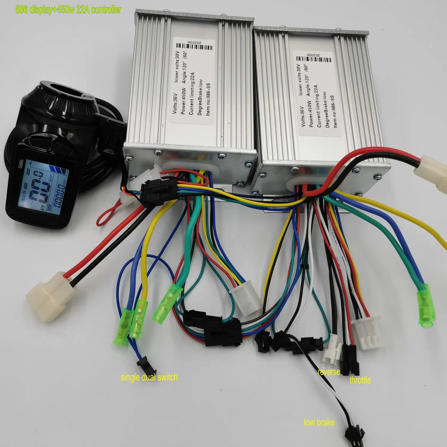 Dual Motor Driven 1*LCD Display 886+2*BLDC Controllers 24V36V48V60V400W-1000W for Electric Scooter Motorbike MTB Atv Snowmobile