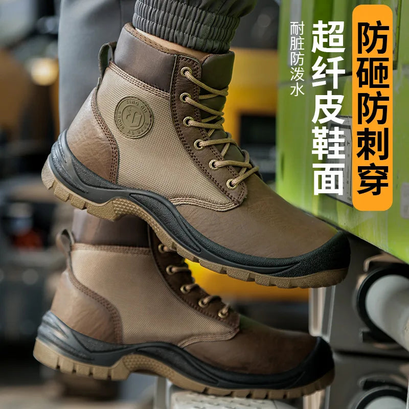 ZG JB009 Men's Work Boot Canvas Upper PU Buffalo Leather Steel Toe Mesh Steel Insole-for Spring/Summer Autumn/Winter Use Brand