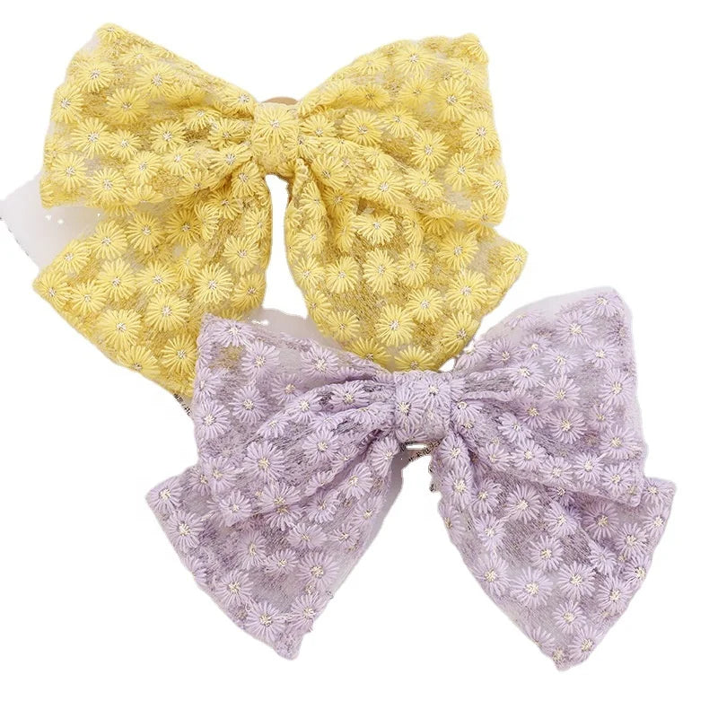 New Design Daisy Lace Luxury Custom Flower Elegant Bowknot Casual Sweet Fashion Simple Bow Clips