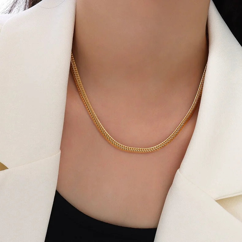 Minimalist Stainless Steel 18K Gold Plated Simple Layered Chain Necklace Fashion Exaggerated Necklace Bracelet Set Jewelry