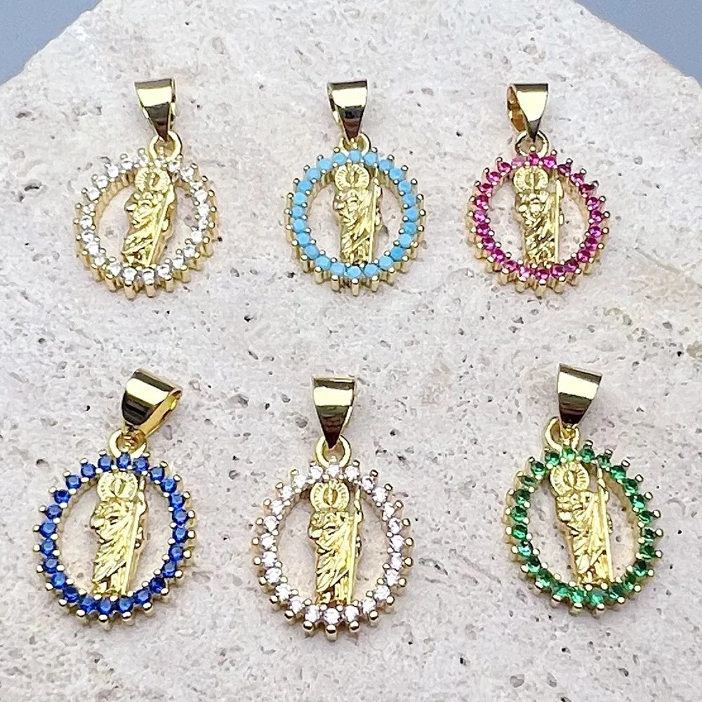 Wholesale Custom 18K Gold Plated Religious Metal Alloy Zircon St Jude Thaddeus Jesus Charms Pendants for Women's Making
