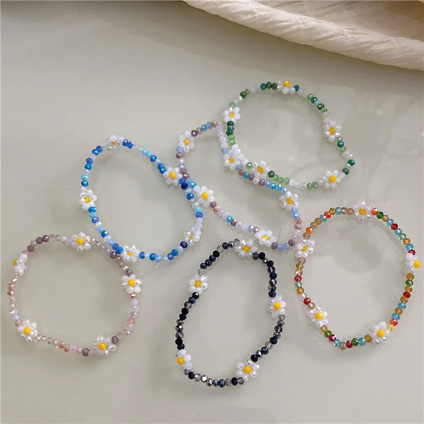 Tongxin New  Candy Color Beaded Bracelet Cute Crystal Flower Bracelet Gift for Women