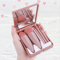 Maange Private Label 5Pcs Travel Makeup Set Red Green Pink Mini Makeup Brush Set With Mirror Case