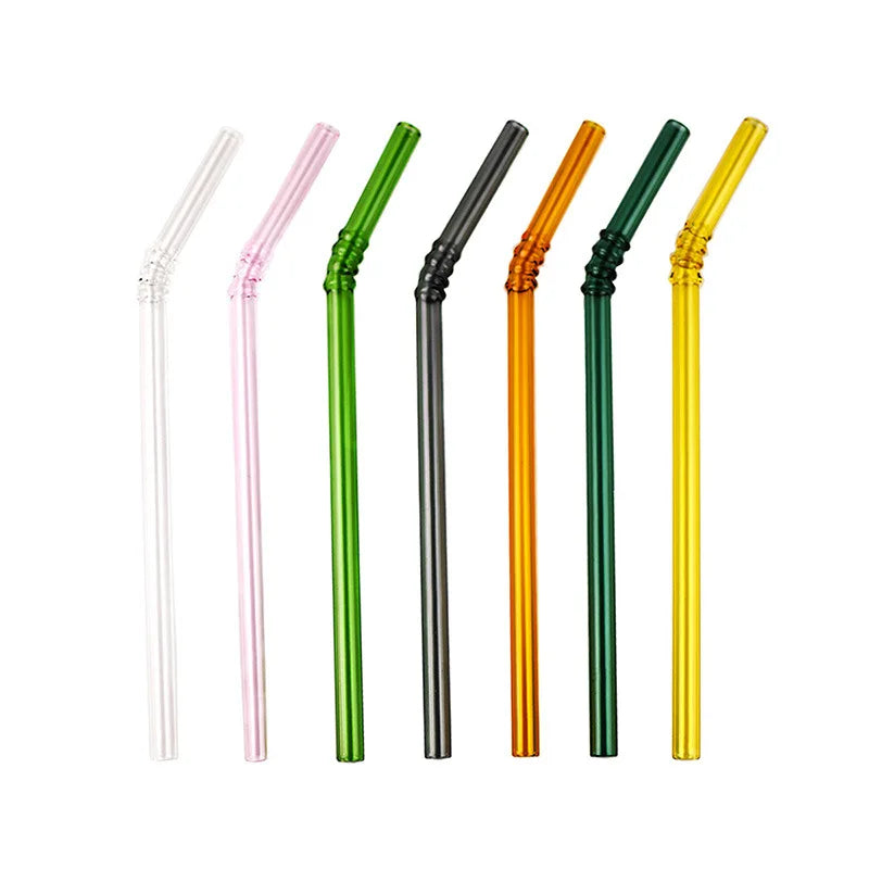 Mouth Blown Handmade Custom Logo LFGB Certified Food Safe Glass Straw Set 6mm/8mm/12mm Reusable Drinking Straws Boyu