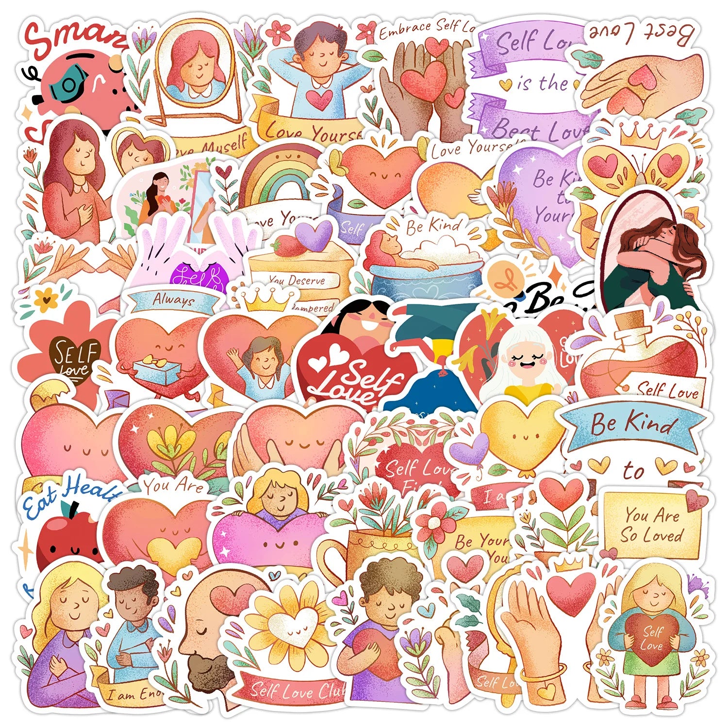 50Pcs Inspiring Self Love Phrases Graffiti Stickers for Phone Bottle Decor Mental Care Be Kind Theme Sticker