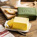 Rectangular Bright Color Ceramic Snack Dessert Butter Dish With Cover Cheese Butter Keeper Storage Box