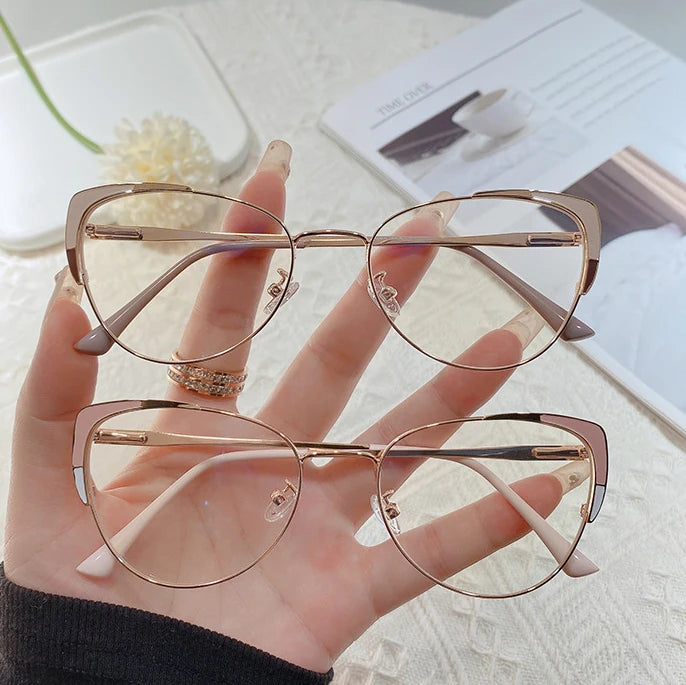 148 Luxury Cat Eye Women's Eyeglass Frame Fashion Metal Cateye Clear Lenses Glasses Vintage Transparent Optical Spectacle