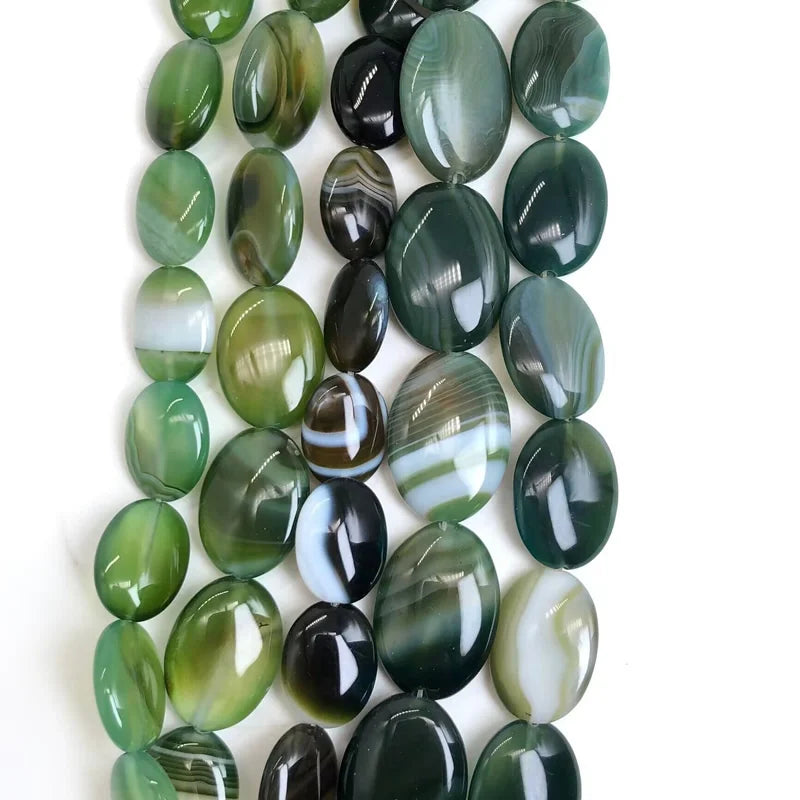 Green Natural Oval Agate  Stone Beads Loose Beads DIY Jewelry Necklace Making Chain 15x20 18x25 22x30 30x40mm