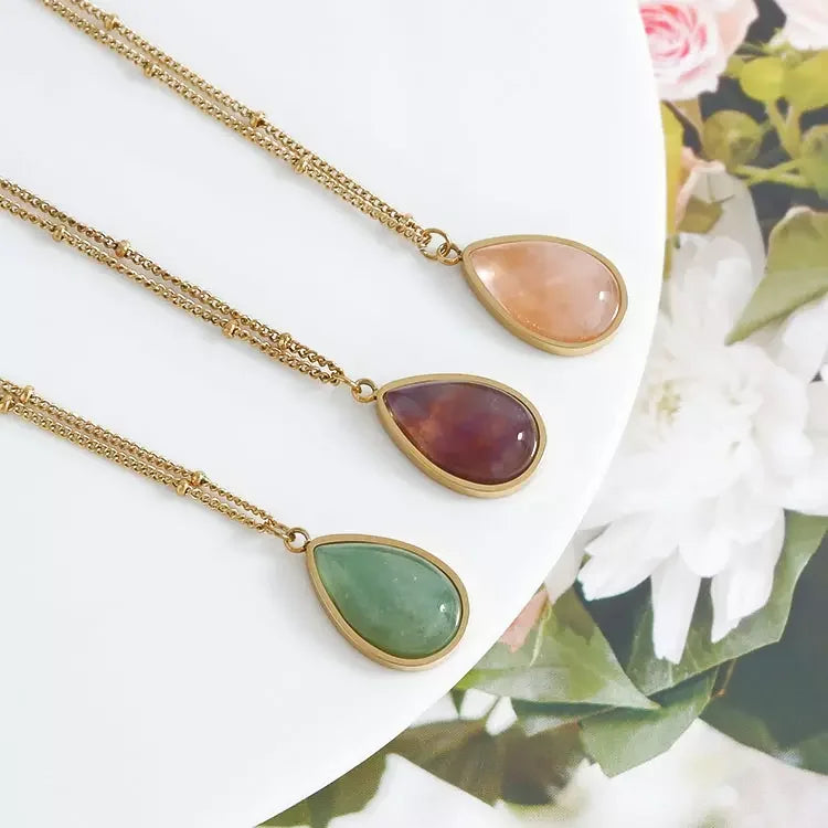 18K Gold Plated Fine Jewelry Fashionable Pink Quartz Pendant with Small Beaded Chain Natural Gemstone for Wedding or Gift