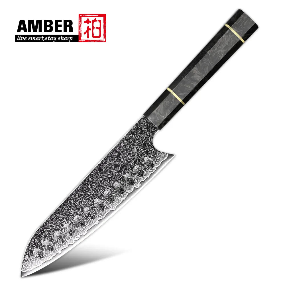 Supplier 7 Inch High Carbon Steel 67 Layers Damascus Chef Knife Vg10 Japanese Santoku Kitchen Knife with Carbon Fibre Handle