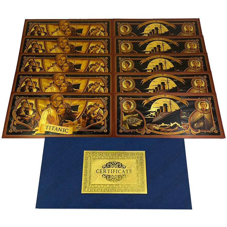 Thick Classic Movie Souvenir Titanic 24k Gold Plated Banknote Plastic Collection Card