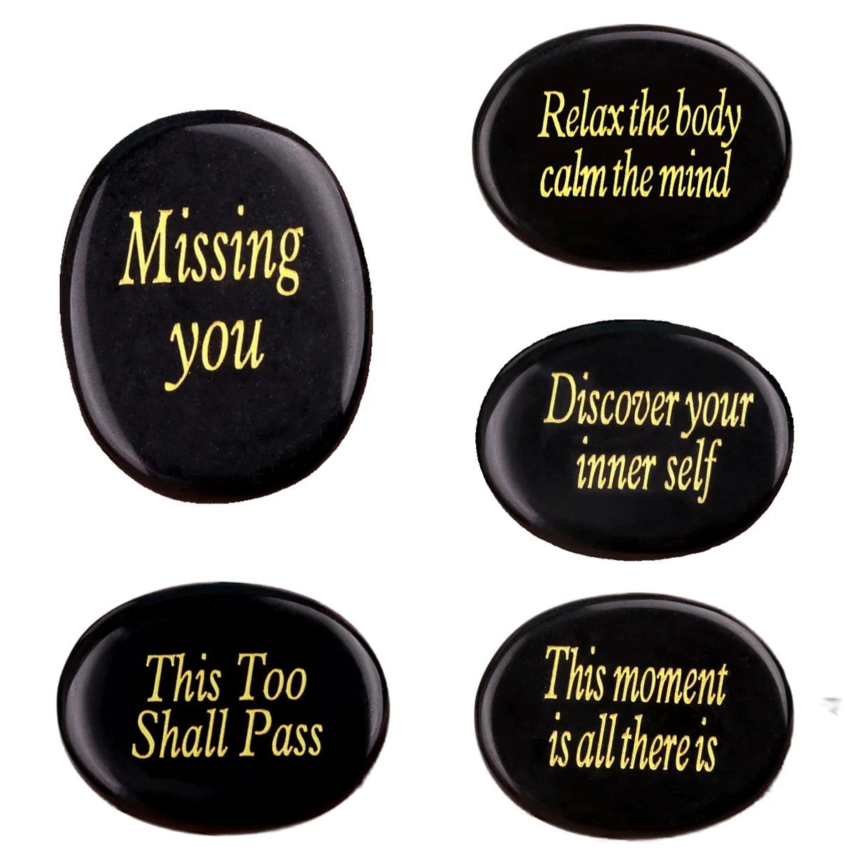 Wholesale Custom Black Obsidian Engraved Craft  Reiki River Stones Carving Inspirational Words As Gifts
