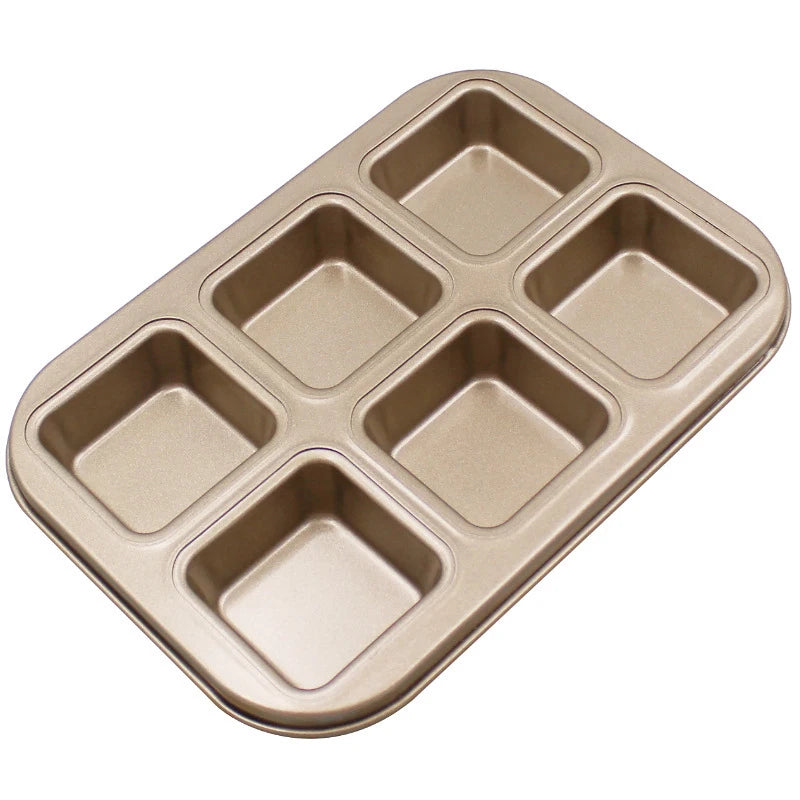6 Cup Gold Carbon Steel Muffin Cake Pan Nonstick Brownie Bar Pan