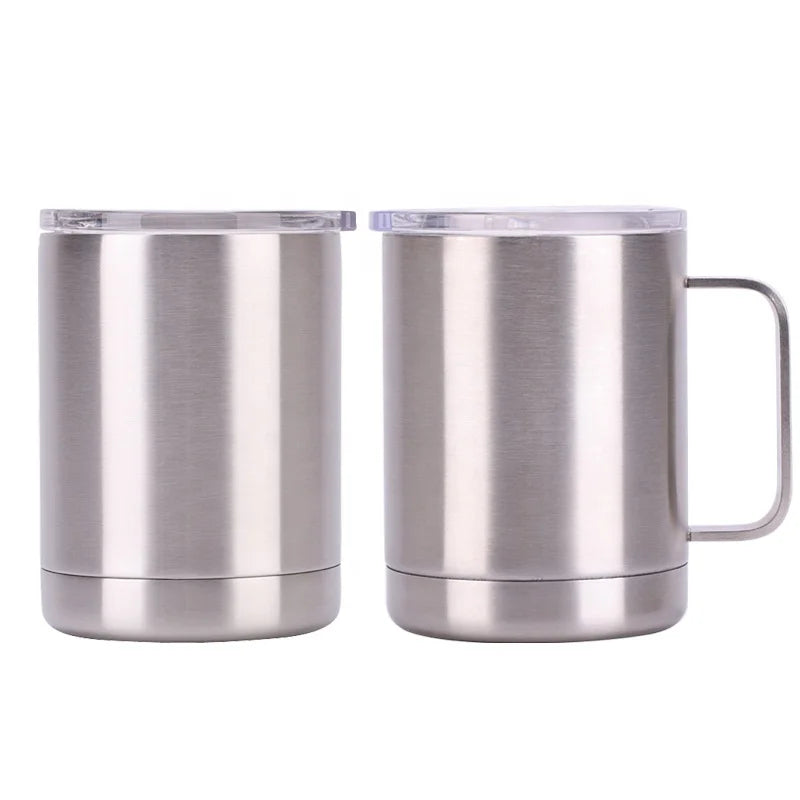 10oz Double Wall Vacuum Insulated Coffee Mug With Sliding 10oz Stainless Steel Lowball Tumbler With Handle