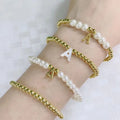 BE2022 2021 Design Tiny 18k Gold Accent Bead Shell Pearl Beaded Alphabet Initial Letter Charm Bracelet