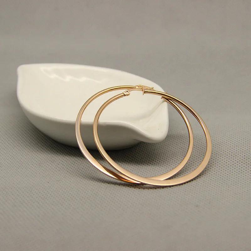 HOVANCI Jewellery Earrings Gold Plate Stainless Steel Ear Buckle Hoop Earrings 7 Stainless Steel Flat Line Round Circle Earrings