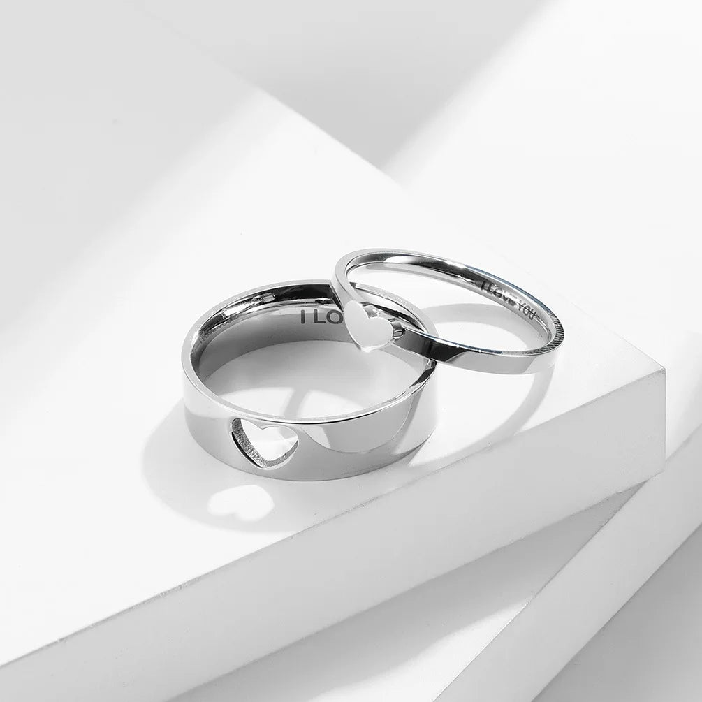 Trendy Stainless Steel I LOVE U Heart Shape Engraved 18K Gold Plated Wedding Engagement Finger Ring Michu Couple Lover
