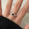 925 Sterling Silver Black Zircon Diamond Open Ring Personalized Irregular Surface Adjustable Ring