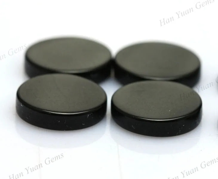 2025 New Wear-resistant Bulk Two-sided Smooth Round Shape Cabochon Cut Blank Sliced Black Onyx Agate Stone