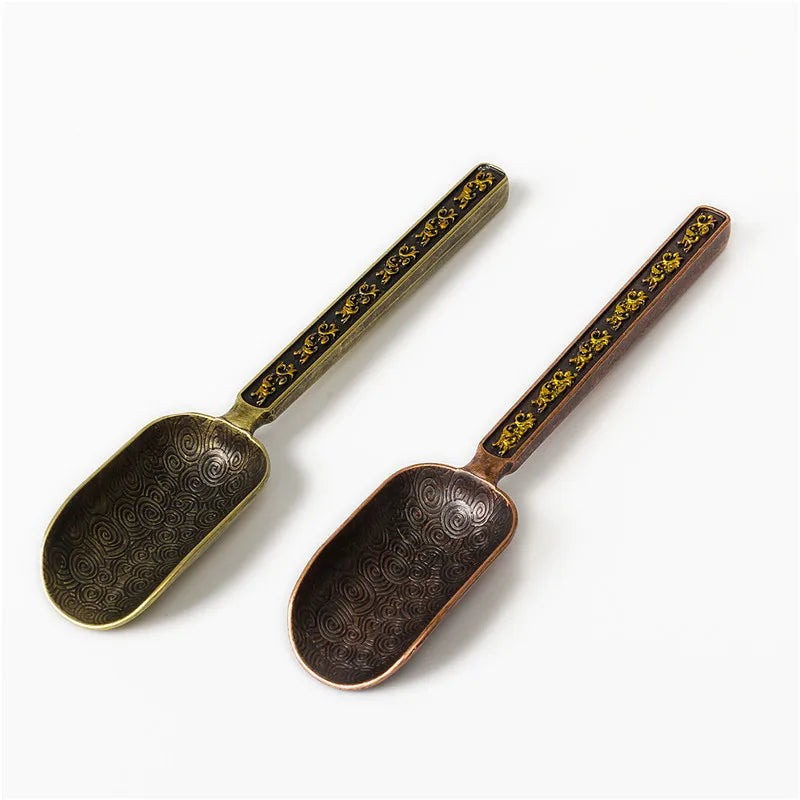 Retro Style Classical Good Quality Handmade Chinese Kongfu Tea Spoons Copper Alloy Tea Scoop Spoon Tea Leaves Tools Accessories