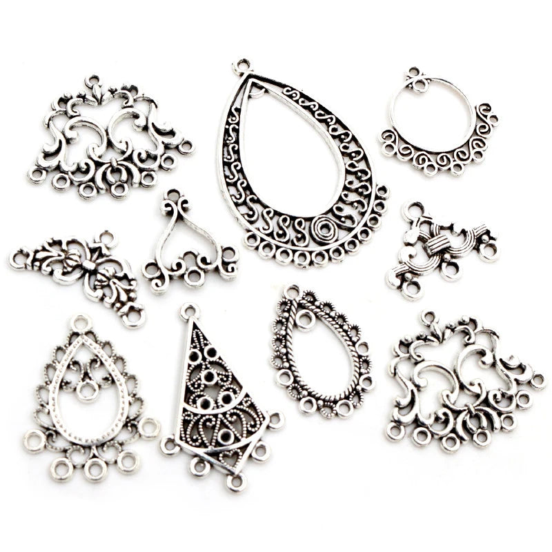 20pcs Antique Silver Plated Multi-Styles Vintage Flower Retro Connector Charm Pendant DIY Necklace Jewelry Findings Accessories