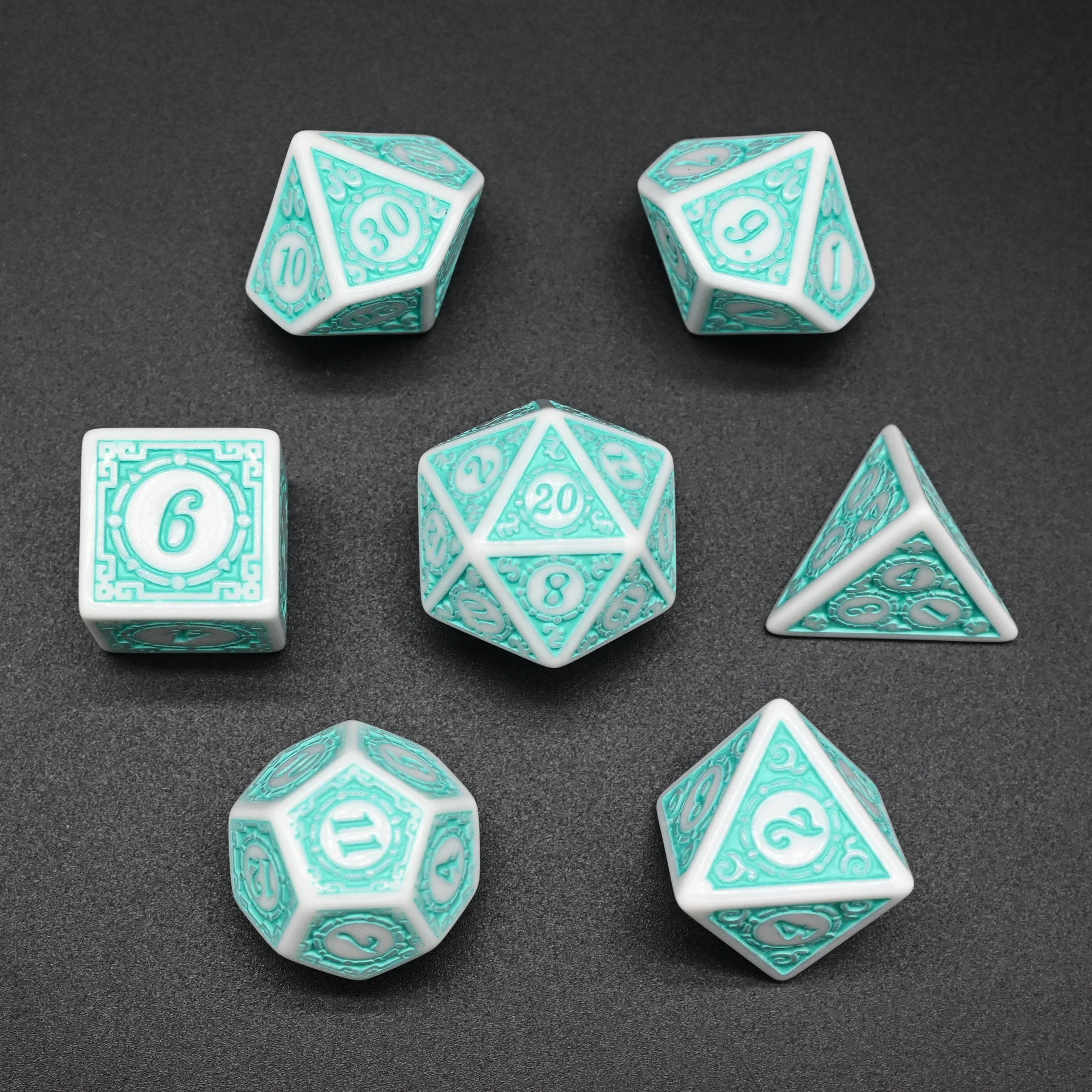 Exquisite Antique Pattern Polyhedral Dice DND Acrylic Tabletop Game Dice with Black Edges