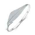 New Design 925 Sterling Silver Trendy Bezel Setting Single Cuff Leaves Bangles with Pave Zircon Women's