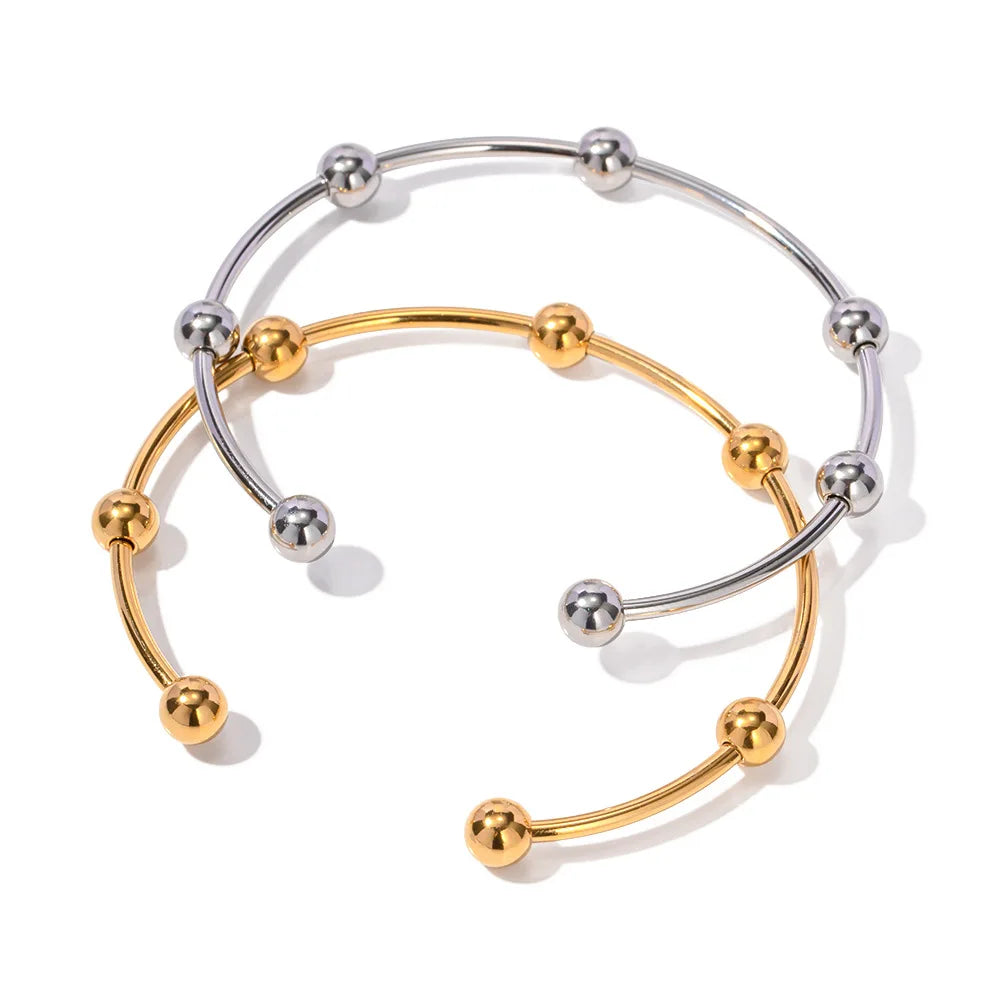 Minimalist Round Beads Bracelet PVD 18K Gold Plated Bracelet Bangle Adjustable Stainless Steel Bracelets for Women